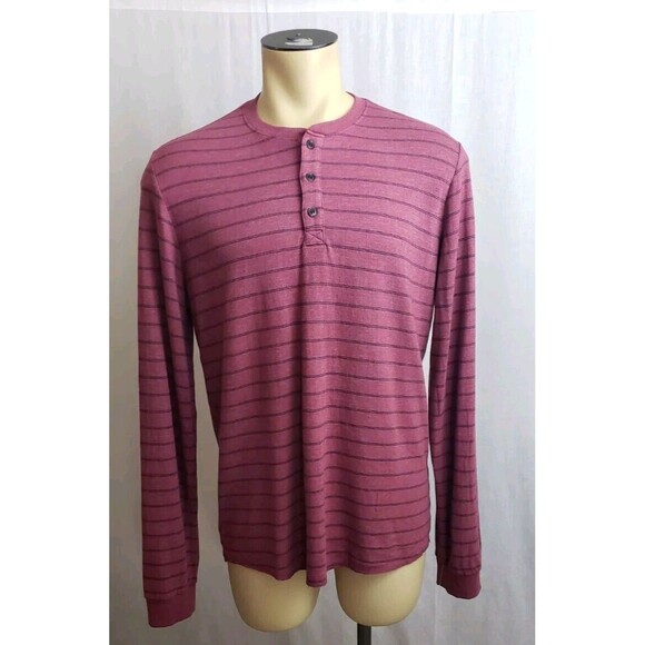 Marine Layer Henley Shirt Large Rhubarb Striped Double Knit Dad Nerd Preppy - Picture 1 of 7